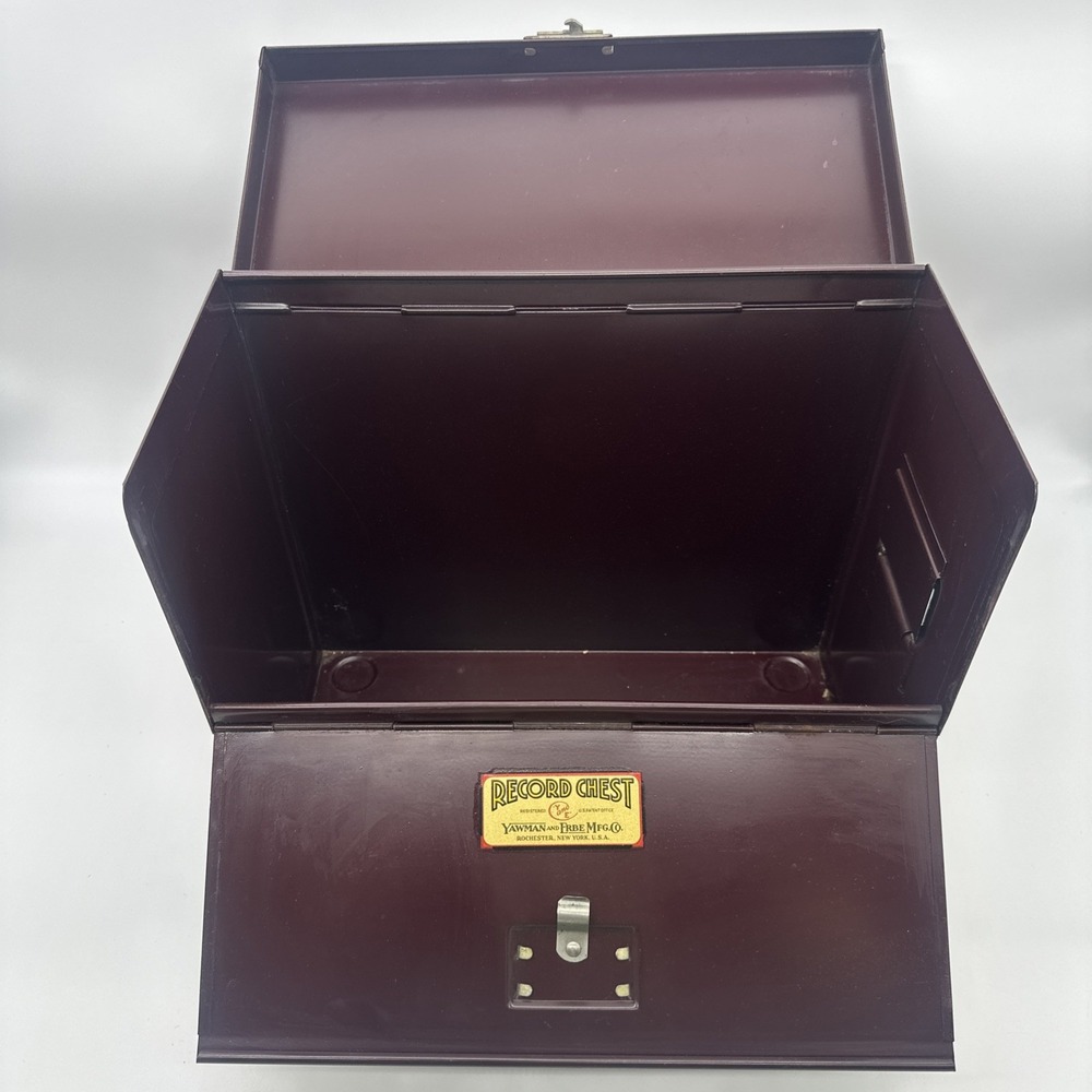 Vintage Yawman & Erbe Record Chest Metal File Storage Box Dark Mahogany Brown